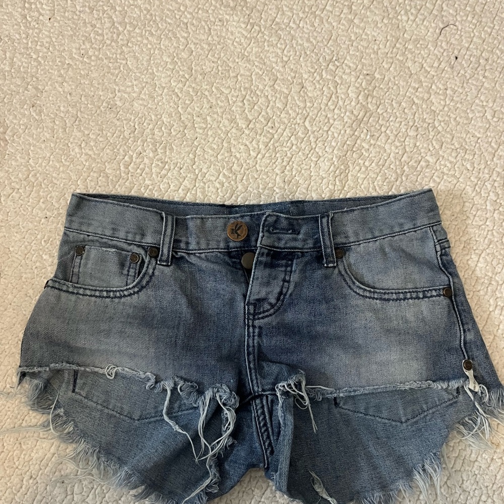 One Teaspoon Distressed Blue Jean Shorts